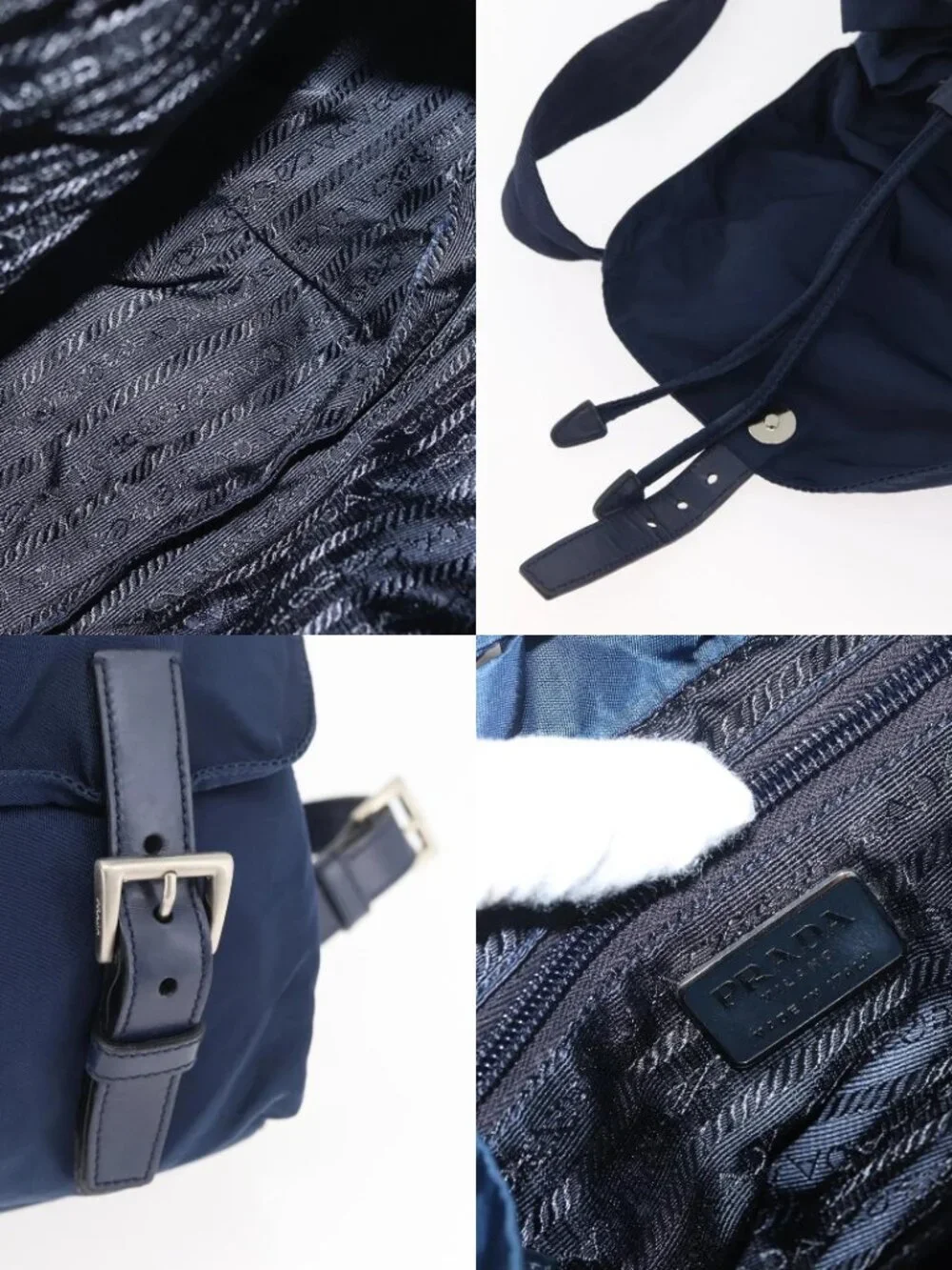PRADA Backpack Nylon Navy Silver Auth yk20267